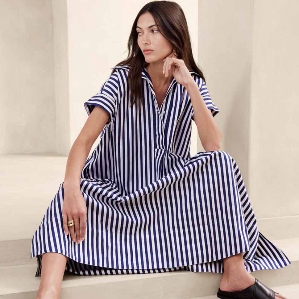 NWT banana republic Cruz dress blue and white stripes